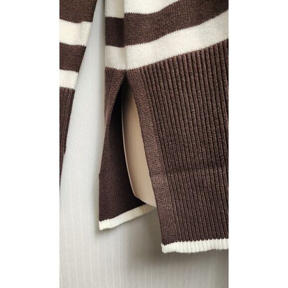Women's Fashion Turtleneck Neck Striped Long Sleeve Brown/White Sweater Size XL - Picture 5 of 7